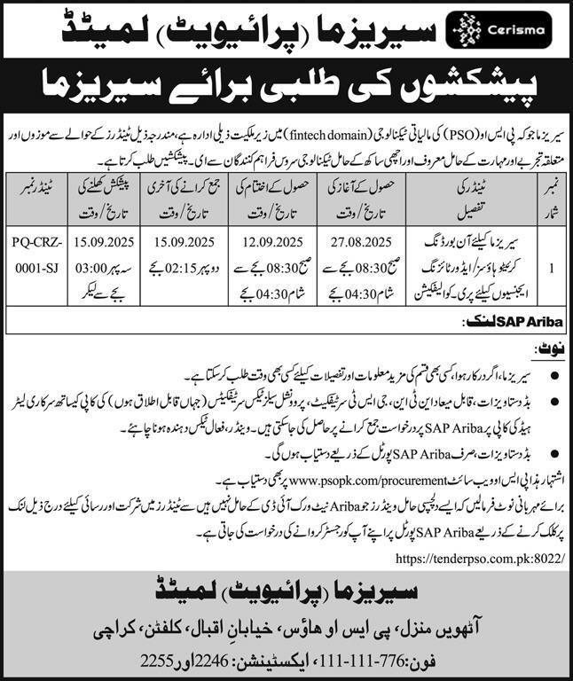 Cerisma Karachi Tender Notice